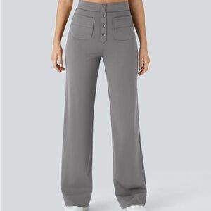 Halara High-Waisted Button Gray Straight Leg Women's Pull on Pants